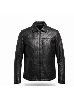 Duke Haband Mens Black Leather Jacket Large Zip Front Classic Design Size L